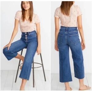 Marine Layer Wide Leg Crop Jeans Button Fly High Rise Frayed Hem